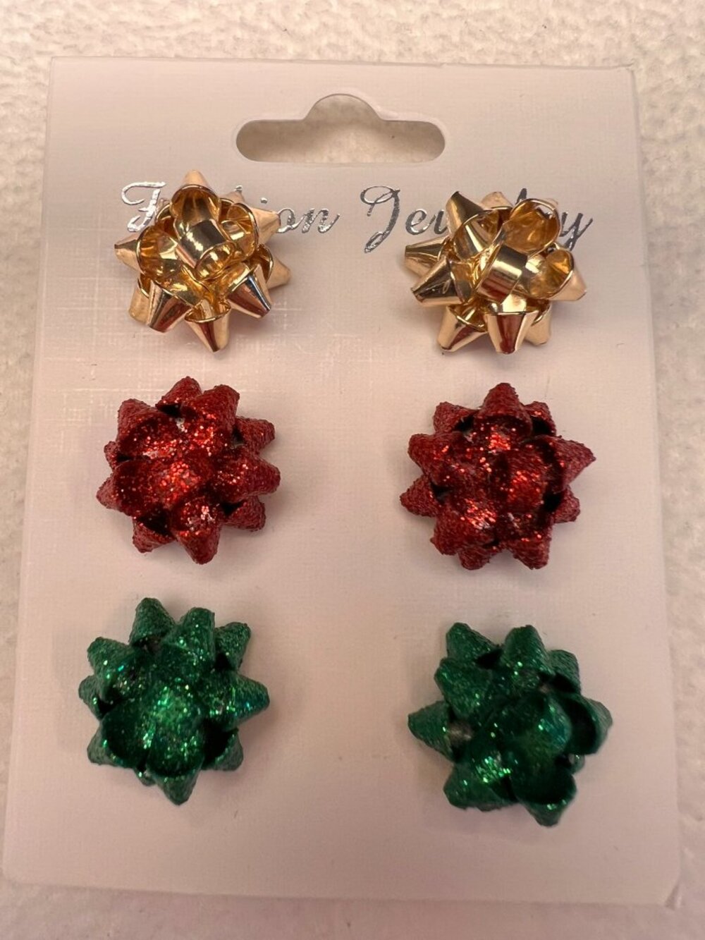 NWT - 3 Pair - Sparkly Present Bow Holiday Christmas Earrings